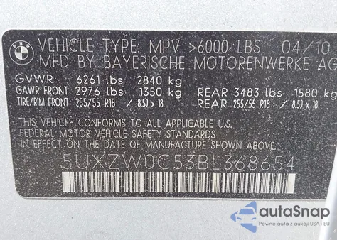 2011 BMW X5 xDrive35D из США, поврежденный, VIN 5UXZW0C53BL368654